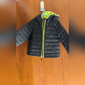 Jumping Beans Black Puffer Jacket with Neon Yellow Accents